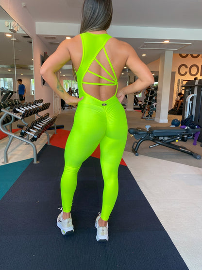 SCRUNCH BOOTY YELLOW NEON RINGS JUMPSUIT