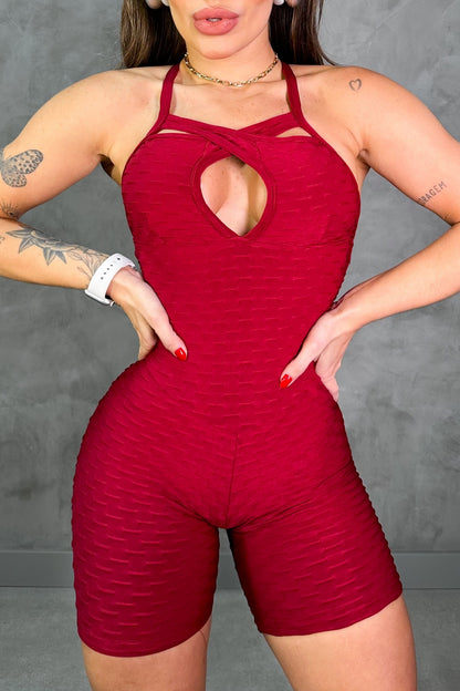 SCRUNCH BOOTY BURGUNDY SHORTS JUMPSUIT