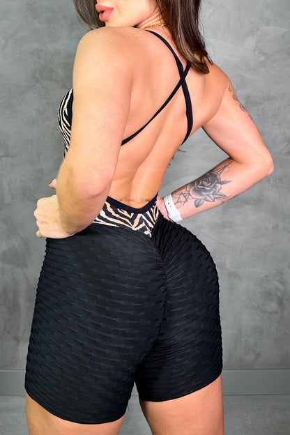 SCRUNCH BOOTY BLACK WAVE AND ZEBRA SHORTS JUMPSUIT