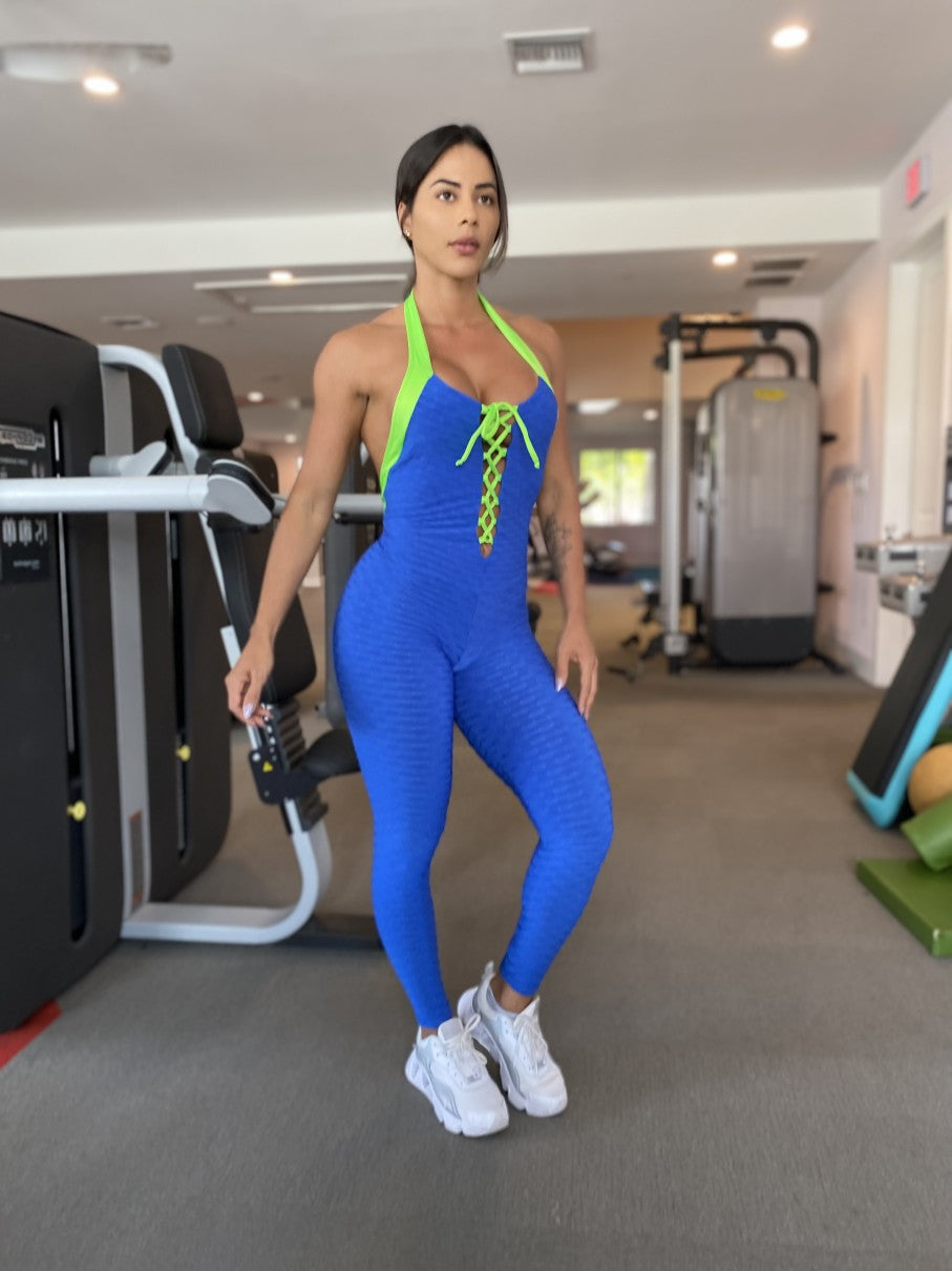 SCRUNCH BOOTY ROYAL BLUE AND NEON DETAIL JUMPSUIT