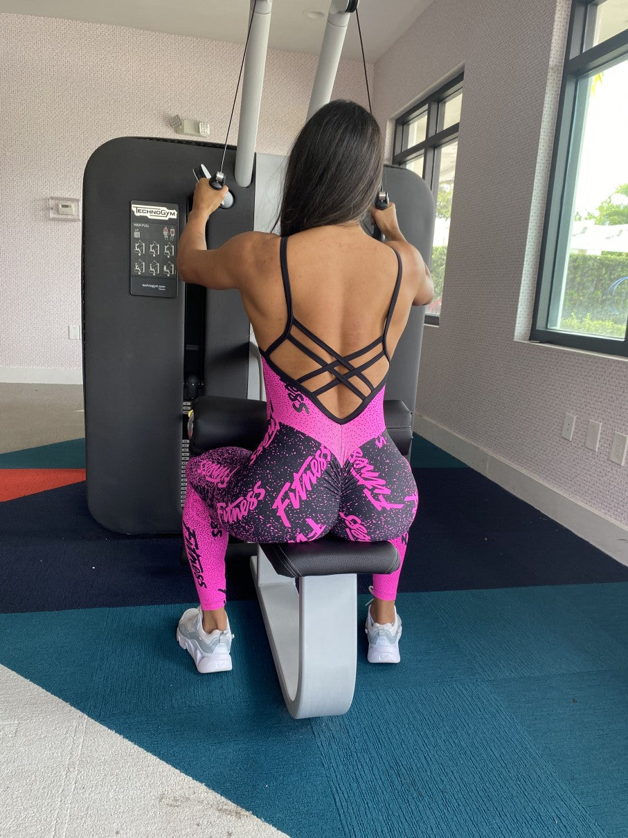 SCRUNCH BOOTY PINK AND BLACK FITNESS JUMPSUIT