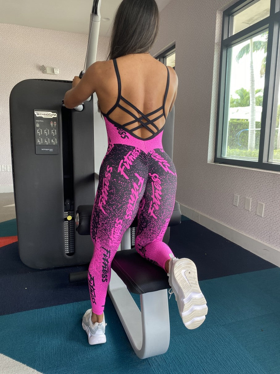 SCRUNCH BOOTY PINK AND BLACK FITNESS JUMPSUIT