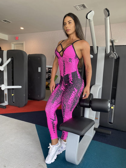 SCRUNCH BOOTY PINK AND BLACK FITNESS JUMPSUIT