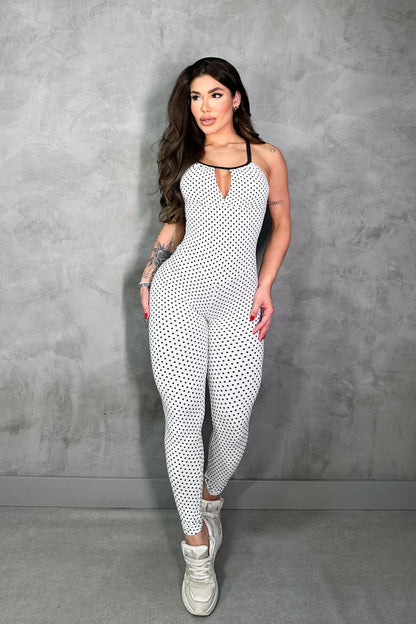 SCRUNCH BOOTY WHITE POLK DOTS AND BLACK DETAILJUMPSUIT
