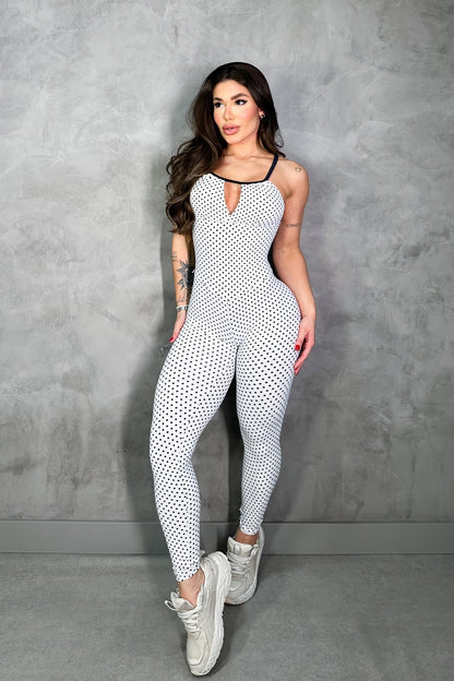 SCRUNCH BOOTY WHITE POLK DOTS AND BLACK DETAILJUMPSUIT