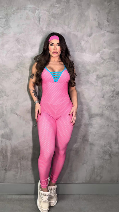 SCRUNCH BOOTY PINK POLK DOTS AND BLUE DETAIL JUMPSUIT