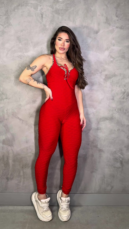 SCRUNCH BOOTY RED AND LEOPARD WAVE JUMPSUIT