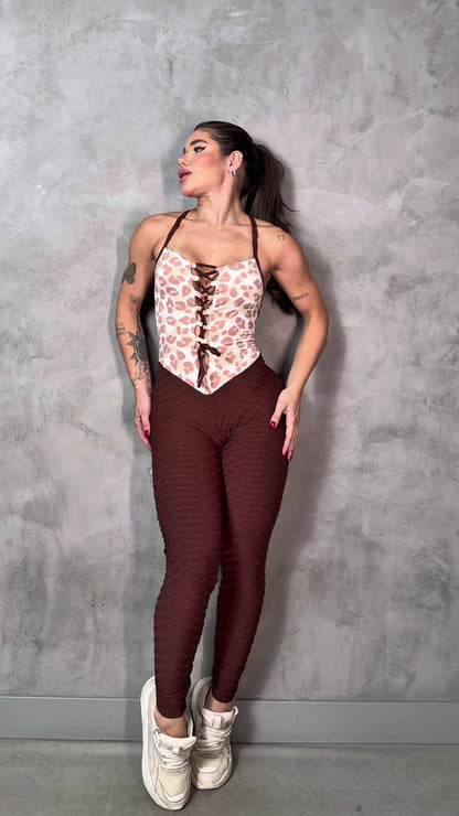 SCRUNCH BOOTY BROWN AND ROSE PINK LONG JUMPSUIT