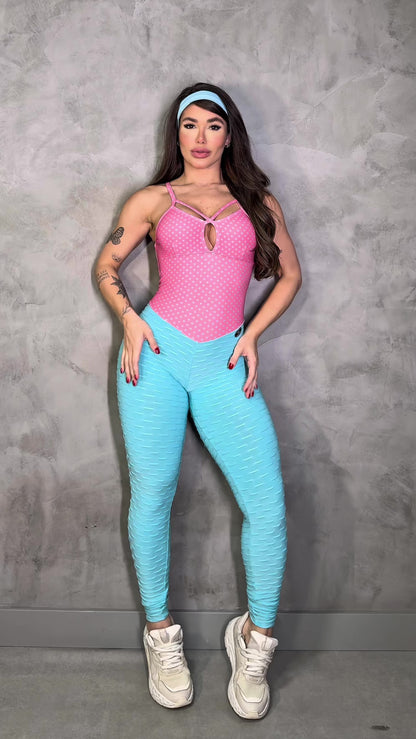 SCRUNCH BOOTY BLUE WAVE AND PINK POLK DOTS JUMPSUIT, NAO RETURN