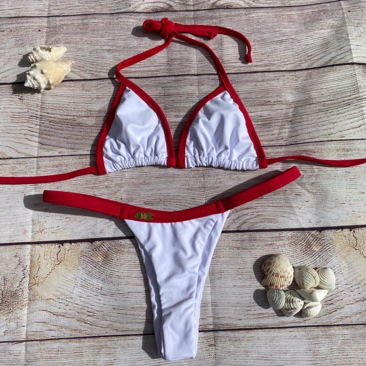 WHITE AND RED THONG BIKINI SET - NO RETURN