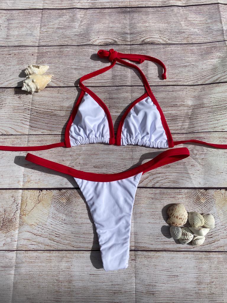 WHITE AND RED THONG BIKINI SET - NO RETURN