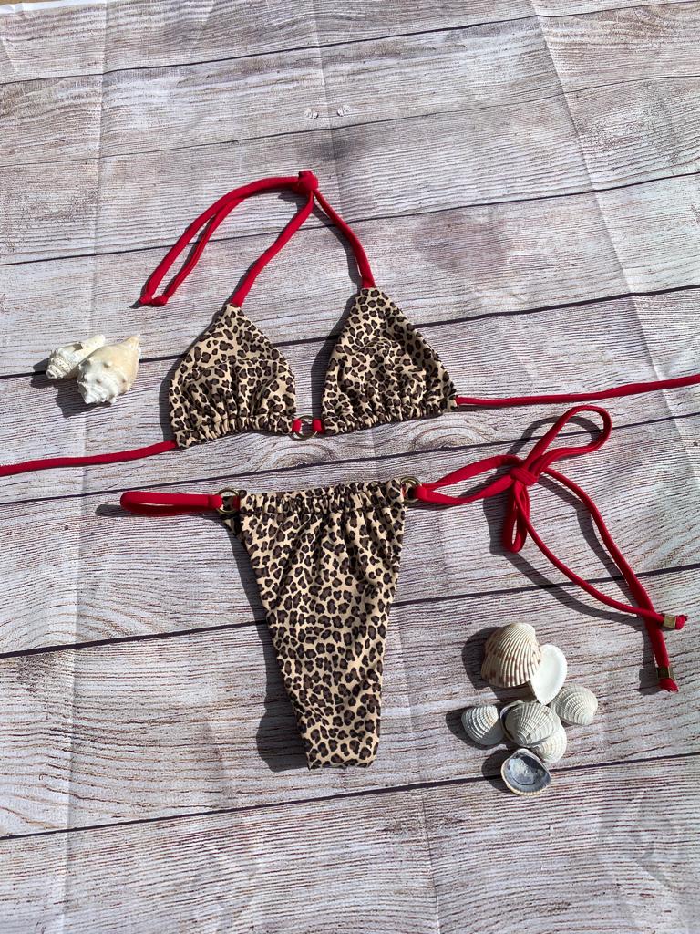 TEETH AND RED DETAIL THONG BIKINI SET - NO RETURN