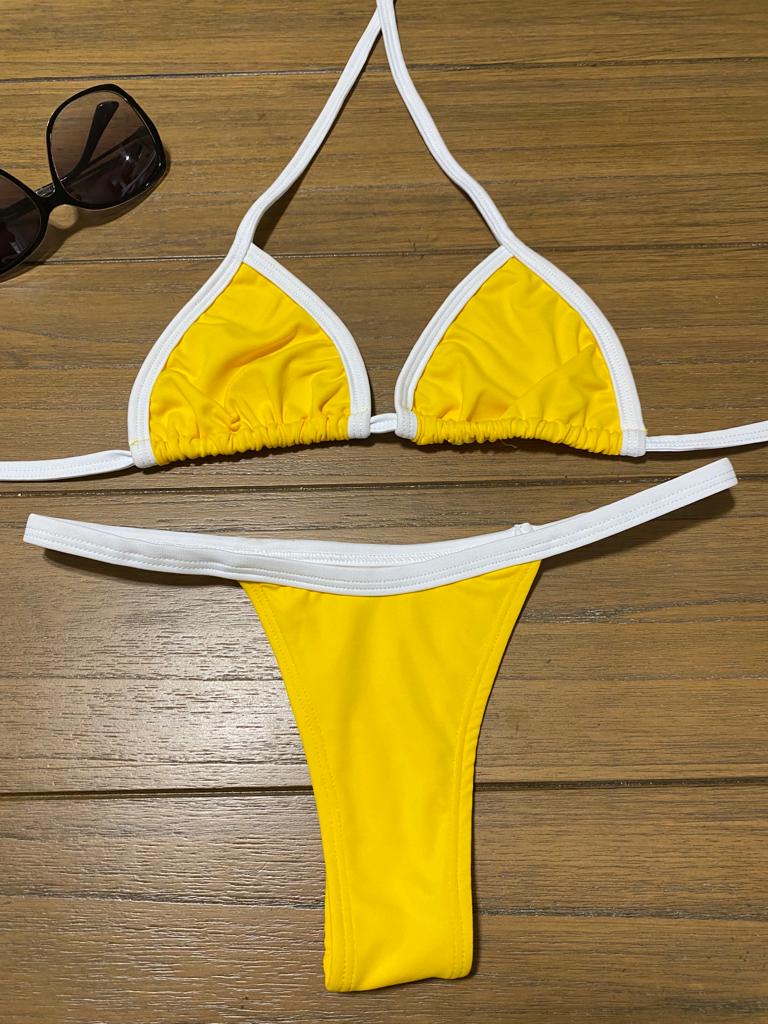 YELLOW AND WHITE THONG BIKINI - NO RETURN