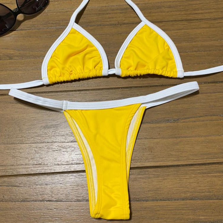 YELLOW AND WHITE THONG BIKINI - NO RETURN