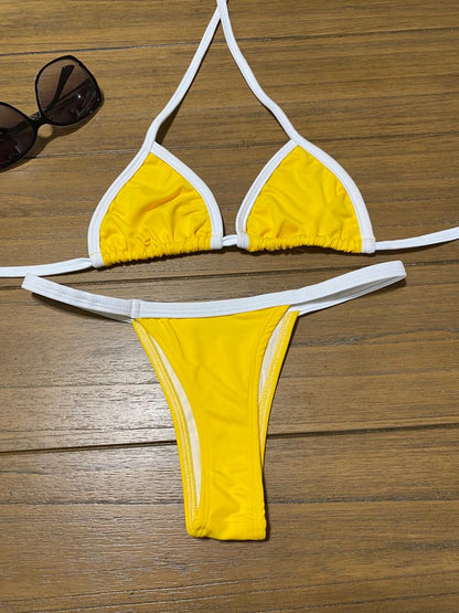 YELLOW AND WHITE THONG BIKINI - NO RETURN