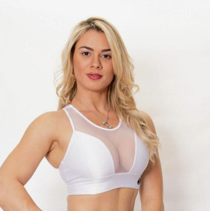 MESH FRONT SHINY WHITE TOP - Iris Fitness home of good quality leggings with really good prices